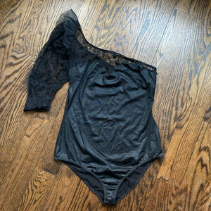 Women's Leg Avenue Bodysuit S/M Black One Shoulder Lace
